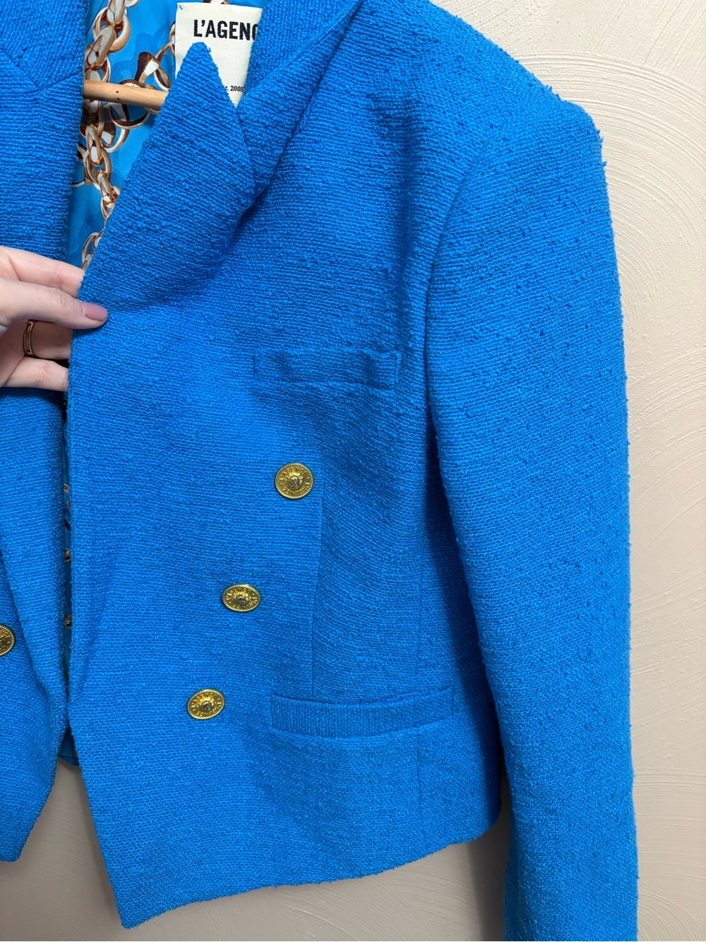 L'AGENCE Brooke Tweed Blazer Blue Gold Size 4 - Picture 10 of 13